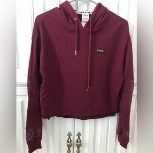 Victoria’s Secret PINK Maroon Cropped Mesh Sleeve Hoodie